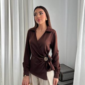 Elegant Formal Blouse With Plunging Neck - Brand: Elisa - Women & Kids, Baby Clothes Wholesale - TheBS Women