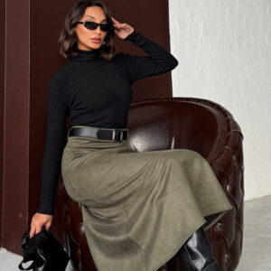 Flared Midi Skirt High Waist Zip Up - Brand: Topshow - Women & Kids, Baby Clothes Wholesale - TheBS Women