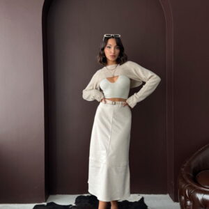 Beige Elegant Flared Midi High Waist Skirt - Brand: Topshow - Women & Kids, Baby Clothes Wholesale - TheBS Women