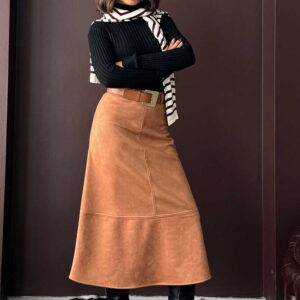 Brown Flared Midi Skirt High Waist Pull On - Brand: Topshow - Women & Kids, Baby Clothes Wholesale - TheBS Women