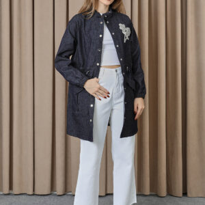 Navy Blue Tunic With Shawl Collar And Snap Closure - Brand: Puane - Women & Kids, Baby Clothes Wholesale - TheBS Women