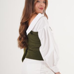 Green Casual Elegant Sweater With Puff Sleeves - Brand: Lustrin - Women & Kids, Baby Clothes Wholesale - TheBS Women