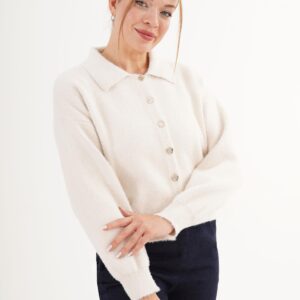 White Casual Elegant Preppy Cardigan - Brand: Lustrin - Women & Kids, Baby Clothes Wholesale - TheBS Women