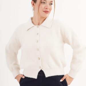 White Casual Elegant Preppy Cardigan - Brand: Lustrin - Women & Kids, Baby Clothes Wholesale - TheBS Women