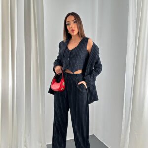 Black Striped Elegant Set For Work & Party - Brand: Elisa - Women & Kids, Baby Clothes Wholesale - TheBS Women