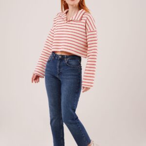 White Striped Crop Sweatshirt With Notched Neck - Brand: Lustrin - Women & Kids, Baby Clothes Wholesale - TheBS Women