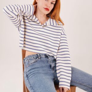 White Striped Oversized Fit Sweatshirt - Brand: Lustrin - Women & Kids, Baby Clothes Wholesale - TheBS Women