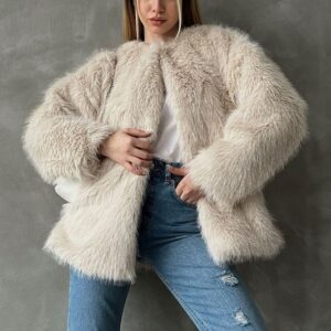 Beige Oversized Fit Fur Teddy Coat - Brand: Topshow - Women & Kids, Baby Clothes Wholesale - TheBS Women