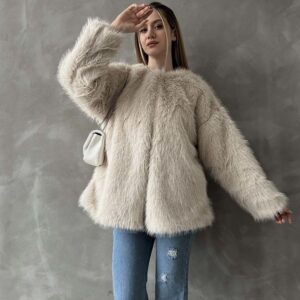 Beige Oversized Fit Fur Teddy Coat - Brand: Topshow - Women & Kids, Baby Clothes Wholesale - TheBS Women