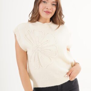 Ecru Casual Floral Pull On Vest Regular Fit - Brand: Lustrin - Women & Kids, Baby Clothes Wholesale - TheBS Women
