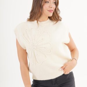 Ecru Casual Floral Pull On Vest Regular Fit - Brand: Lustrin - Women & Kids, Baby Clothes Wholesale - TheBS Women