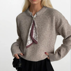 Grey Oversized Fit Sweater With Round Neck - Brand: Black Fashion - Women & Kids, Baby Clothes Wholesale - TheBS Women