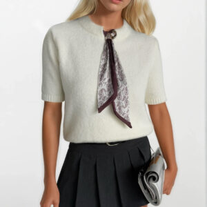 White Sweater With Half Sleeves And Round Neck - Brand: Black Fashion - Women & Kids, Baby Clothes Wholesale - TheBS Women