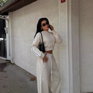 Beige Tracksuit Oversized Jogger With Drawstring - Brand: EYYO ATELIER - Women & Kids, Baby Clothes Wholesale - TheBS Women