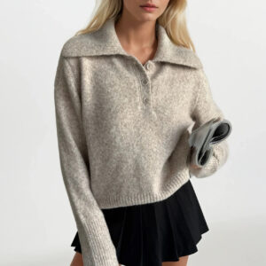 Beige Sweater With Polo Neck And Long Sleeves - Brand: Black Fashion - Women & Kids, Baby Clothes Wholesale - TheBS Women