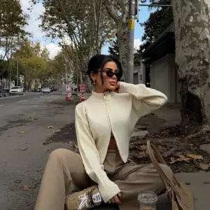 Beige Cardigan Zip Up High Neck Crop – Regular Fit - Brand: EYYO ATELIER - Women & Kids, Baby Clothes Wholesale - TheBS Women