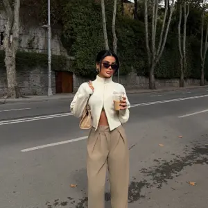 Beige Cardigan Zip Up High Neck Crop – Regular Fit - Brand: EYYO ATELIER - Women & Kids, Baby Clothes Wholesale - TheBS Women