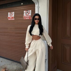 Beige Casual Sport Streetwear Sexy Tracksuit - Brand: EYYO ATELIER - Women & Kids, Baby Clothes Wholesale - TheBS Women