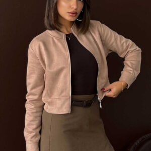 Beige Bomber Jacket Slim Fit Zip Up - Brand: Topshow - Women & Kids, Baby Clothes Wholesale - TheBS Women