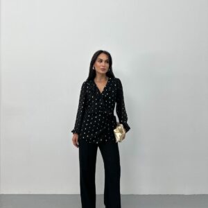 Black Elegant Polka Dot Blouse With Balloon Sleeves - Brand: STEPS - Women & Kids, Baby Clothes Wholesale - TheBS Women