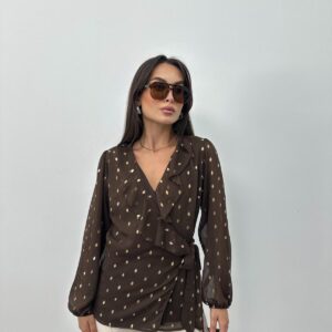 Brown Polka Dot Blouse With V-Neck And Long Sleeves - Brand: STEPS - Women & Kids, Baby Clothes Wholesale - TheBS Women