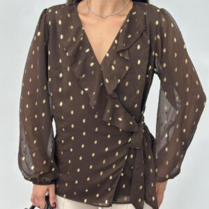 Brown Polka Dot Blouse With V-Neck And Long Sleeves - Brand: STEPS - Women & Kids, Baby Clothes Wholesale - TheBS Women