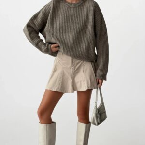 Grey Casual Oversized Sweater With Round Neck - Brand: Black Fashion - Women & Kids, Baby Clothes Wholesale - TheBS Women