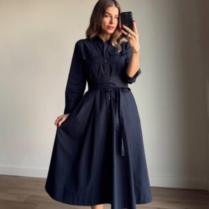 Black Modest Shirt Dress With Notched Neck - Brand: Cream Rouge - Women & Kids, Baby Clothes Wholesale - TheBS Women