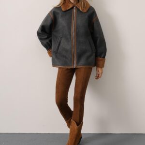 Brown Oversized Fit Bomber Jacket - Brand: Reyon - Women & Kids, Baby Clothes Wholesale - TheBS Women