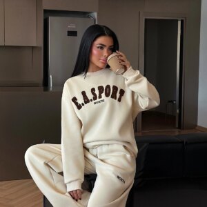 Beige Tracksuit - Oversized Casual Sport Streetwear Jogger - Brand: EYYO ATELIER - Women & Kids, Baby Clothes Wholesale - TheBS Women