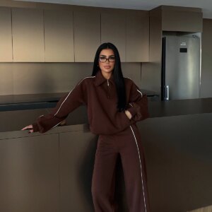 Striped Oversized Fit Tracksuit With Kangaroo Pocket - Brand: EYYO ATELIER - Women & Kids, Baby Clothes Wholesale - TheBS Women