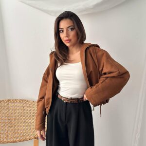 Brown Hooded Casual Streetwear Jacket - Brand: Elisa - Women & Kids, Baby Clothes Wholesale - TheBS Women