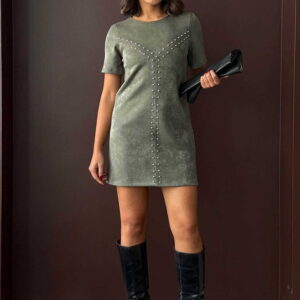 Khaki Shift Dress With Short Sleeves And Round Neck - Brand: Topshow - Women & Kids, Baby Clothes Wholesale - TheBS Women