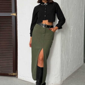 Green Elegant Pencil Midi Skirt High Waist Buttoned - Brand: Topshow - Women & Kids, Baby Clothes Wholesale - TheBS Women