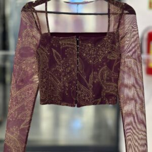 Claret Red Crop Top With Paisley Pattern - Brand: Cream Rouge - Women & Kids, Baby Clothes Wholesale - TheBS Women