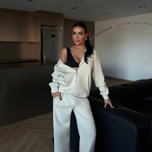 Beige Tracksuit Casual Sport Zip Up Hooded Neck - Brand: EYYO ATELIER - Women & Kids, Baby Clothes Wholesale - TheBS Women