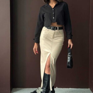 Beige Pencil Midi Skirt High Waist Zip Up - Brand: Topshow - Women & Kids, Baby Clothes Wholesale - TheBS Women