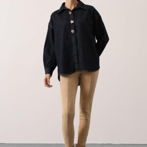 Black Casual Oversized Fit Shirt With Notched Neck - Brand: Reyon - Women & Kids, Baby Clothes Wholesale - TheBS Women