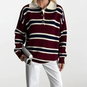 Sweater With Striped Polo Neck - Brand: Black Fashion - Women & Kids, Baby Clothes Wholesale - TheBS Women