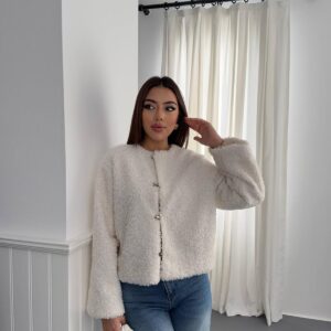 White Teddy Jacket Casual Elegant Style - Brand: Elisa - Women & Kids, Baby Clothes Wholesale - TheBS Women