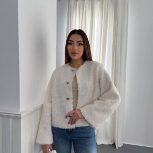 White Teddy Jacket Casual Elegant Style - Brand: Elisa - Women & Kids, Baby Clothes Wholesale - TheBS Women