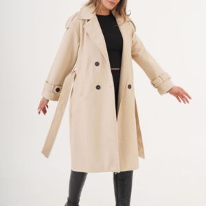 Beige Double-Breasted Elegant Coat - Brand: Lustrin - Women & Kids, Baby Clothes Wholesale - TheBS Women