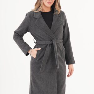 Grey Elegant Wrapover Coat With Tie Closure - Brand: Lustrin - Women & Kids, Baby Clothes Wholesale - TheBS Women