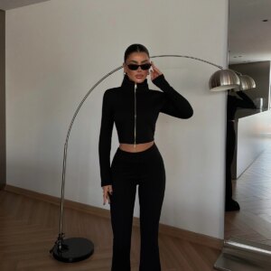 Slim Fit Zip Up Tracksuit With Flare Leg - Brand: EYYO ATELIER - Women & Kids, Baby Clothes Wholesale - TheBS Women