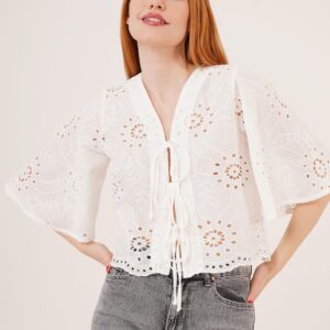 Boho Floral Tie Crop V-Neck Shirt - Brand: Lustrin - Women & Kids, Baby Clothes Wholesale - TheBS Women