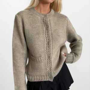 Beige Cardigan With Flap Pockets - Casual Preppy Style - Brand: Black Fashion - Women & Kids, Baby Clothes Wholesale - TheBS Women