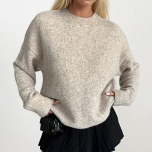 Beige Oversized Fit Crew Neck Sweater - Brand: Black Fashion - Women & Kids, Baby Clothes Wholesale - TheBS Women