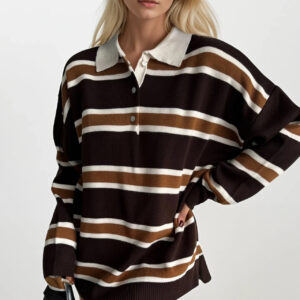 Black Striped Oversized Fit Polo Neck Sweater - Brand: Black Fashion - Women & Kids, Baby Clothes Wholesale - TheBS Women