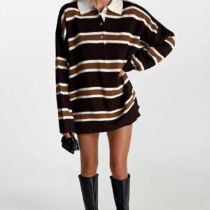 Black Striped Oversized Fit Polo Neck Sweater - Brand: Black Fashion - Women & Kids, Baby Clothes Wholesale - TheBS Women