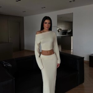 Beige Elegant Slim Fit Suit With Maxi Bodycon Skirt - Brand: EYYO ATELIER - Women & Kids, Baby Clothes Wholesale - TheBS Women